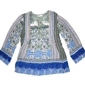 Love kyla NWT Tyra tunic top fringe boho indy cottage core size small blue
